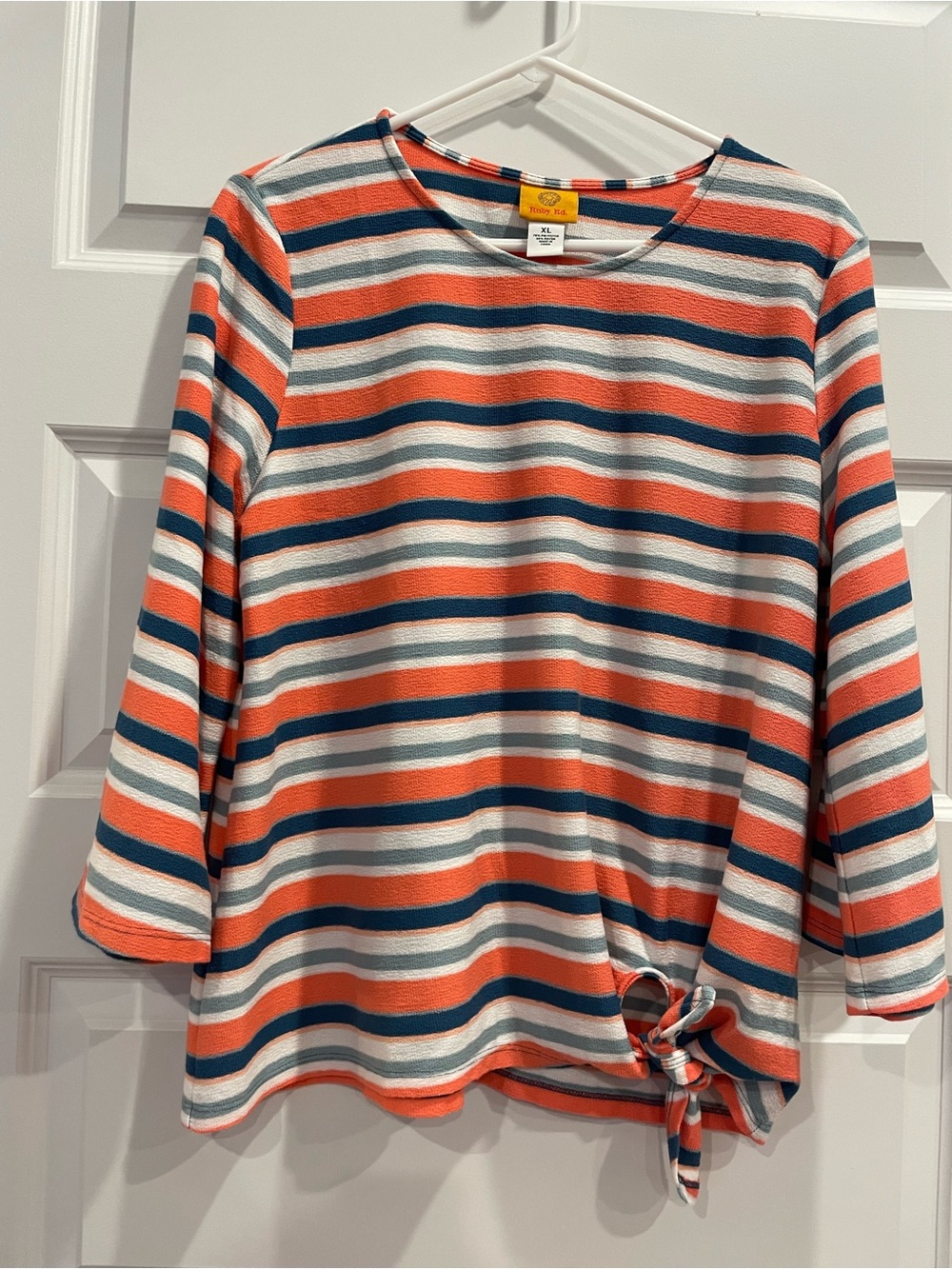 Ruby Rd. Coral, Navy & White Striped Knit Top